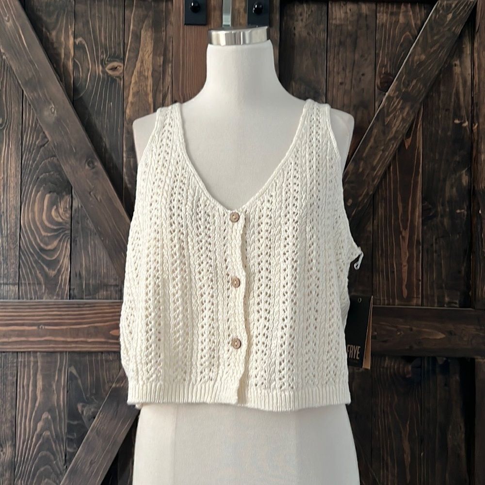 Nwt Frye BUTTON-UP POINTELLE  knitted crop TANK XL